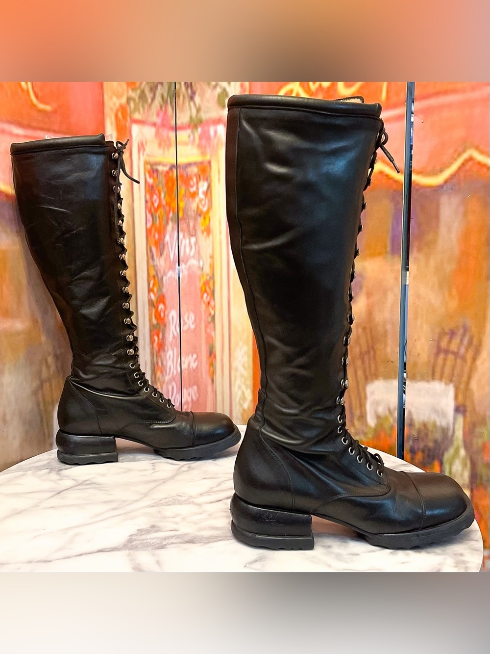 John Fluevog Unity Skiprope Tall Lace-Up Boots Black 8.5 GUC